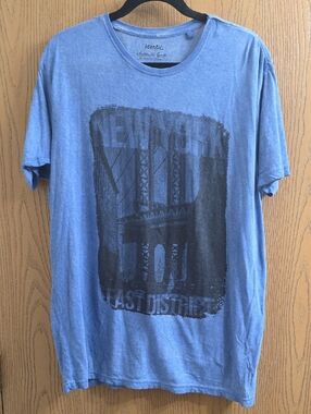 Identic Men's Blue Graphic Short Sleeve Crewneck T-Shirt